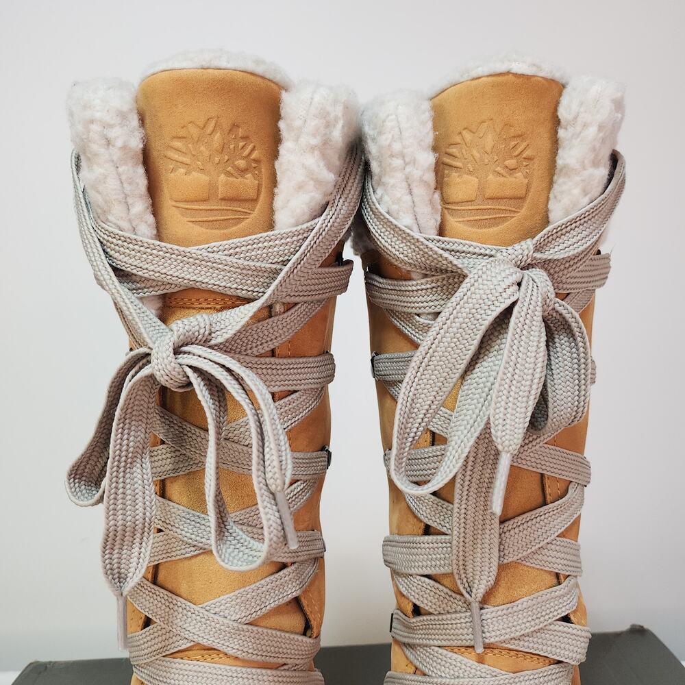 Cabincore Knee High Timberland Boots 6 Wheat Nubuck Shearling Gorpcore Apres Ski - Picture 5 of 15
